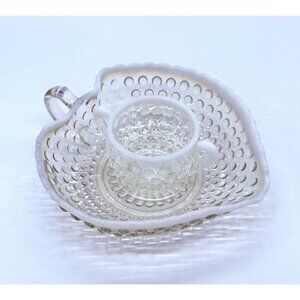 Anchor Hocking Moonstone Hobnail Glass Bon Bon Trinket Dish & Fenton Sugar Bowl